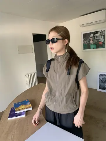 슬림핏 재킷 통근 스타일 짧은 길이 짧은 소매 높은 목 슬림핏 여름용 여유로운 캐주얼 자외선 차단 반팔 재킷 자켓 재킷