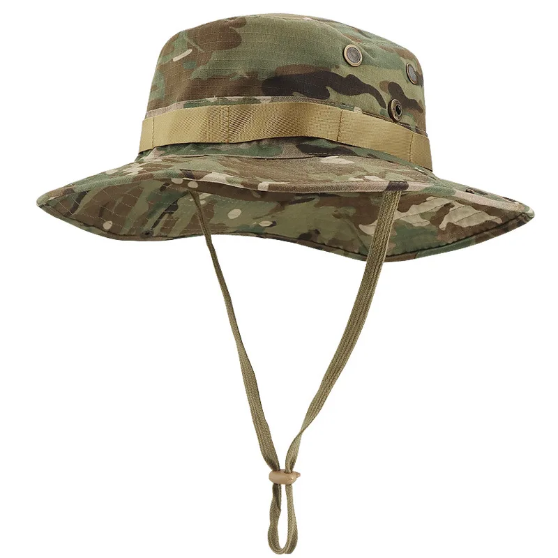 Summer Camouflage Sun Protection Boonie Hat Wide Brim Outdoor Fishing Hiking Military Bucket Cap Convertible Cowboy Hat for Men