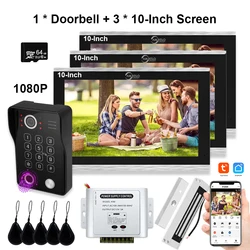 1080P Fingerprint Video Doorbell Tuya Wifi 10-Inch Monitor Video Intercom Kit with Lock 3 Screens Access Control System