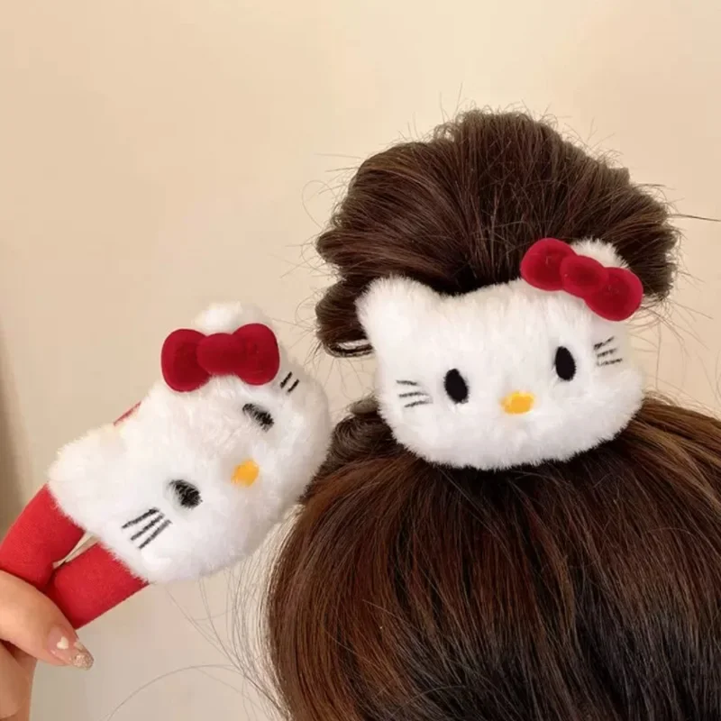 Kawaii Hello Kitty Plush Scrunchies Sanrio KT Cat Plush Claw Elastic Hair Ties Hair Rope Sweet Girl Hairpin Accessories