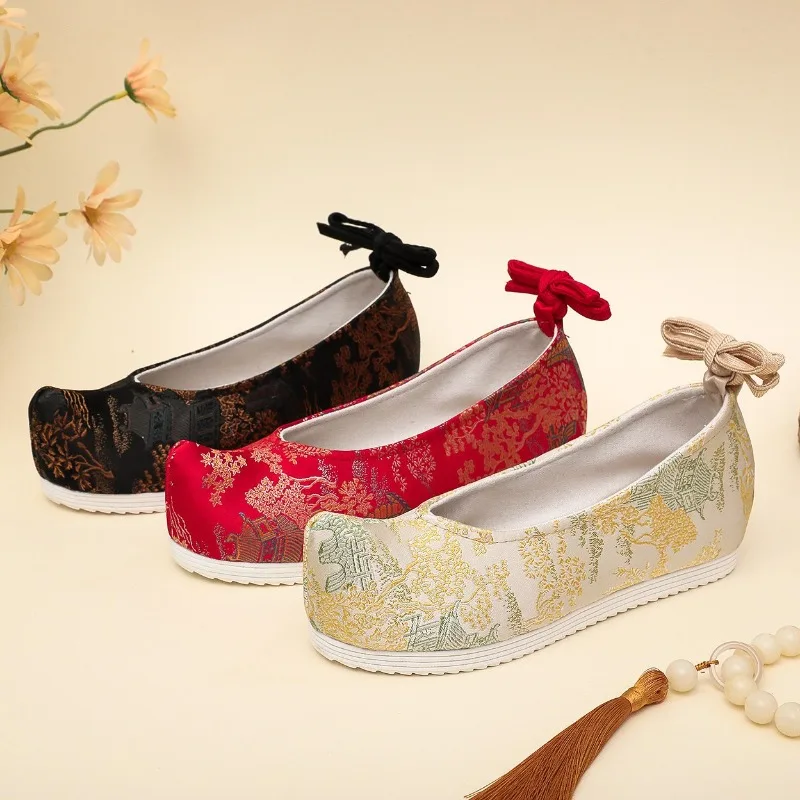

2026 Women's Chinese Brocade Pattern Hanfu Shoes Inner Height Design Black/Red/Beige Traditional Footwear Q-918