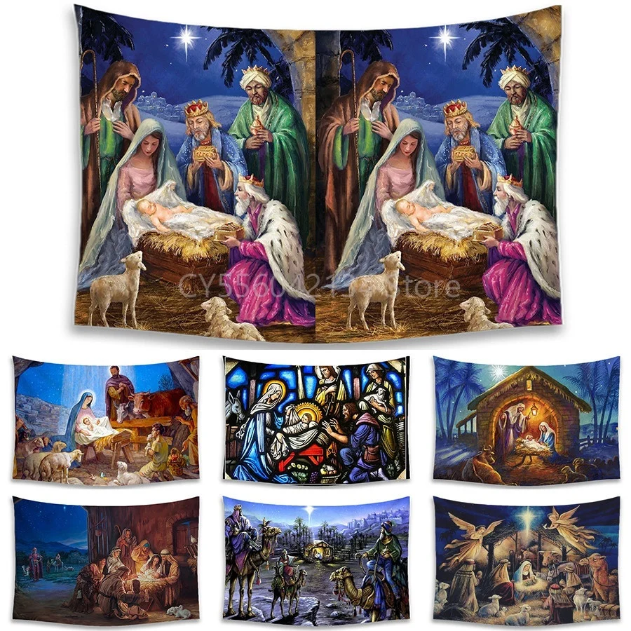 

Christian Nativity Religious Style Cover Wall Tapestry Jesus Wall Hanging Tapestry Son of Heaven Fashion Home Decor Poster