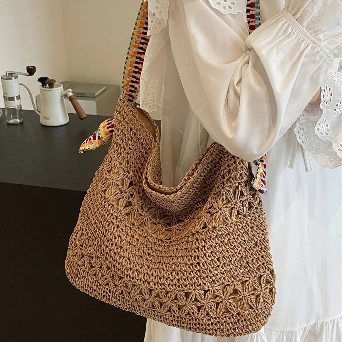 

‌2025 Beach Straw Bag - Boho Woven Shoulder Tote, Large Capacity Armpit Bag for Women, Holiday & Lazy Wind Style‌