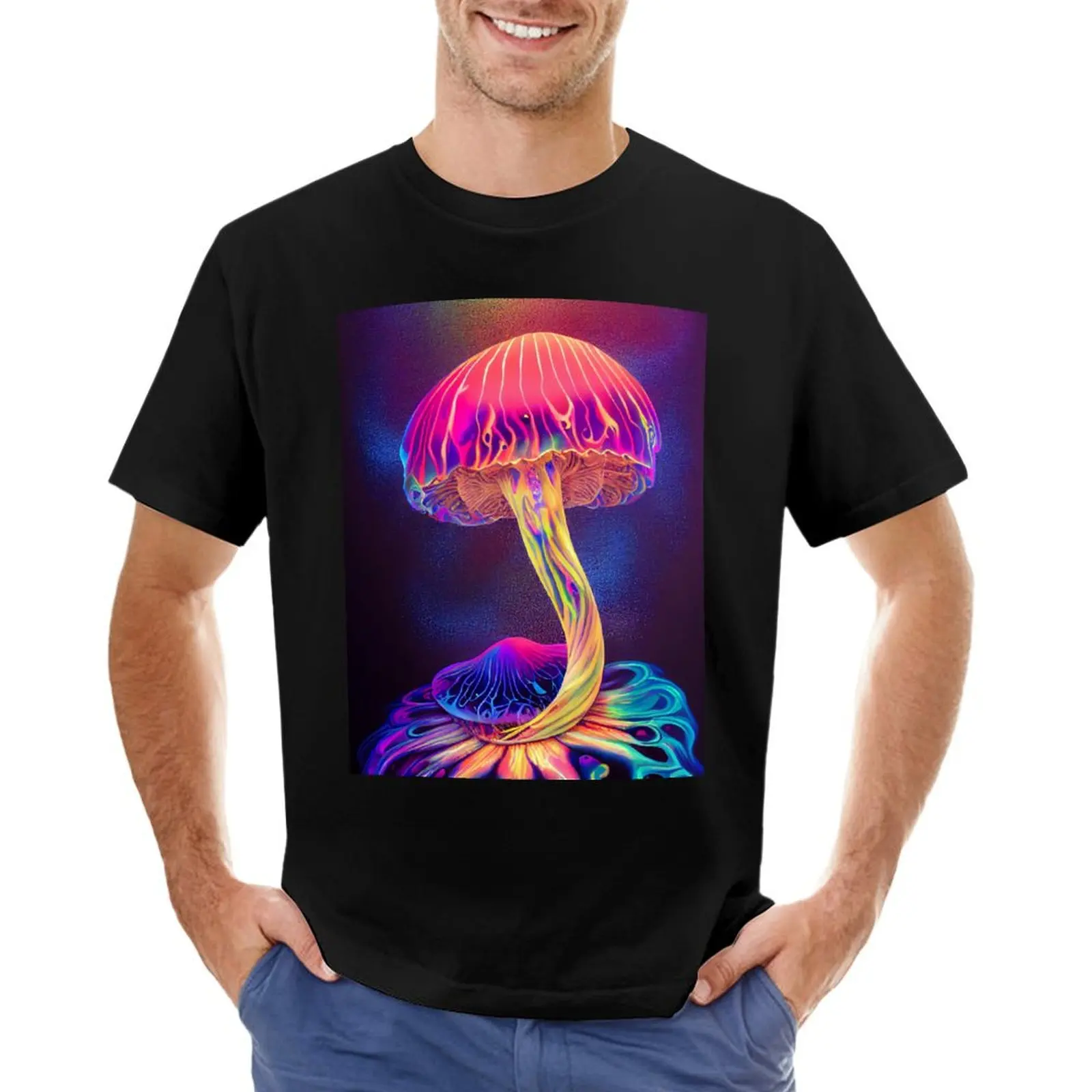 UV reactive mushroom art T-Shirt man clothes vintage anime shirt plus sizes heavyweights mens designer t shirt