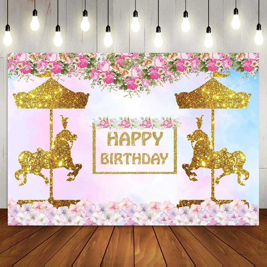 

Happy Birthday Party Carousel Theme Photo Backdrops for Photography Floral Background Baby Newborn Princess Shower Photo Shoot