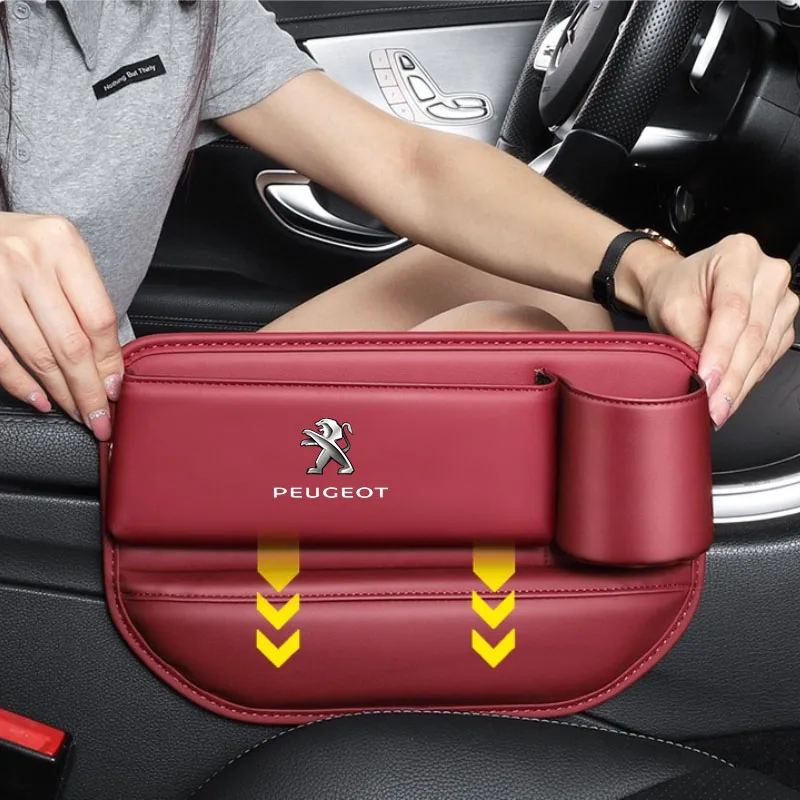 Caja de almacenamiento y acabado de cuero para espacio de asiento de coche, caja de almacenamiento para Peugeot 408 4008 308 3008 5008 508 205 206 207 208