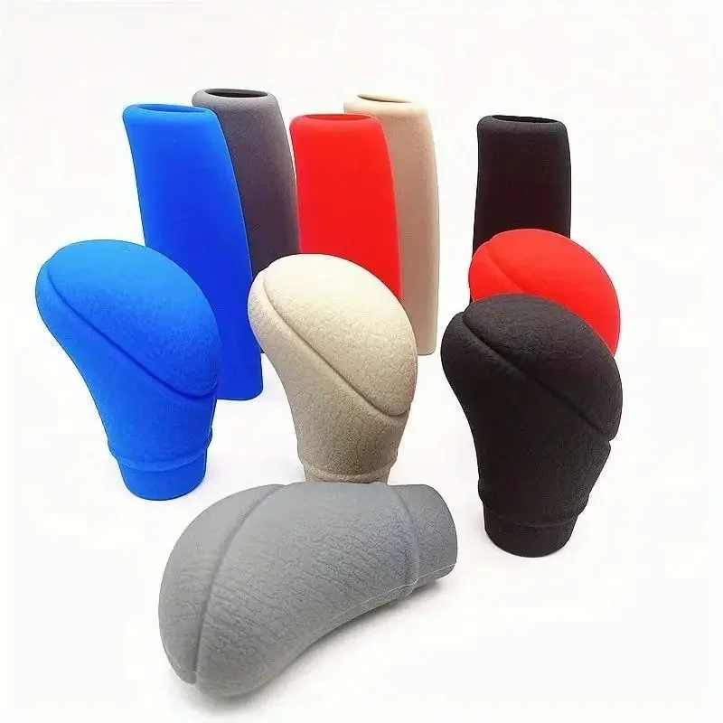 2pcs Car Auto Universal Silicone Shift Gear Head Knob Cover Handbrake Hand Brake Covers Sleeve Case Skin Protector Car Styling C