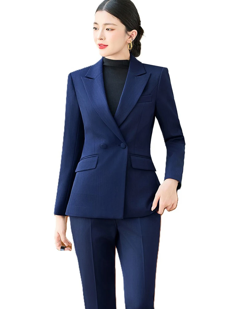 

Women's Pant Suit Blue Pink Black Office Ladies Work 2 Piece Set Female Blazer Jacket And Trouser