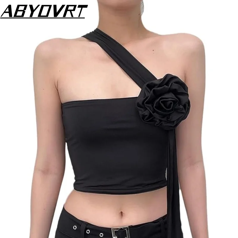 ABYOVRT Women's Strapless Open Navel Flower Decoration Ribbon Sexy Bra Fashion Solid Color Slim Fit Open Back Top