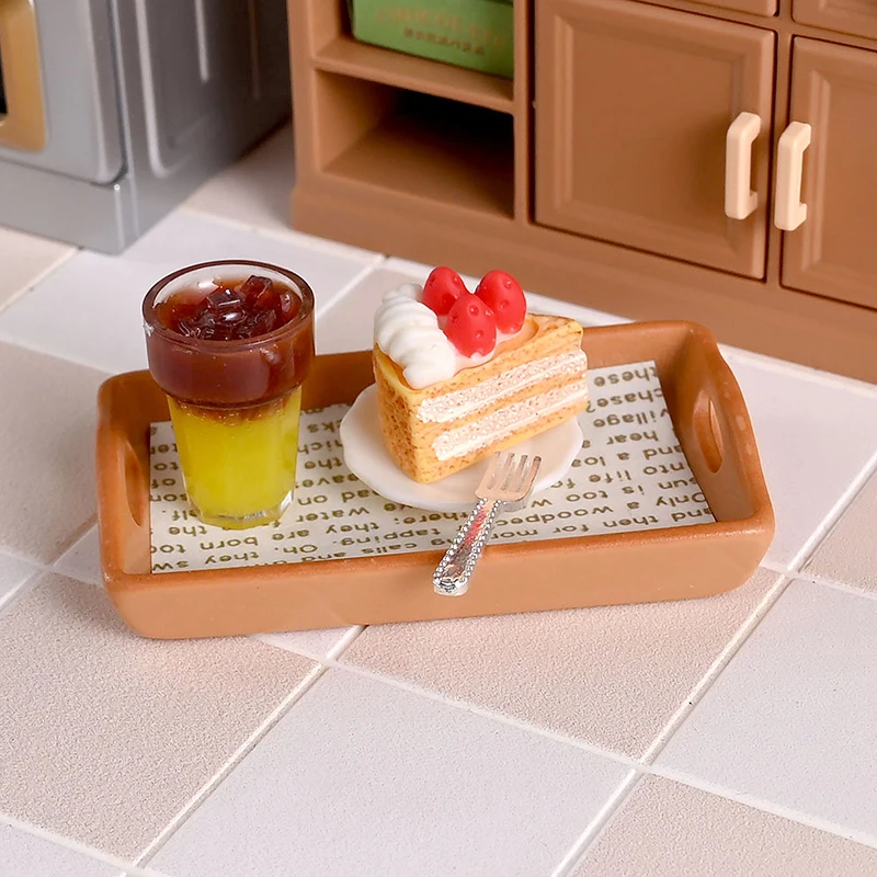 Maison de poupée Miniature, Mini gâteau au thé au lait avec assiette, jouets de simulation pour enfants, 1/2 ensembles