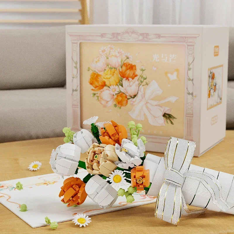 Bouquet Bausteine Montage Moc Modell DIY Ewige Blume Display Holz Box Ziegel Kits Weihnachten Geschenke Kinder Spielzeug