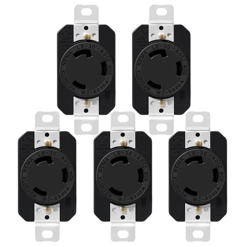 Fresh UL Listed Locking Receptacle, NEMA L6-30R 30A 250V 5-Pack For Generator, RV Marine& Welding Applications