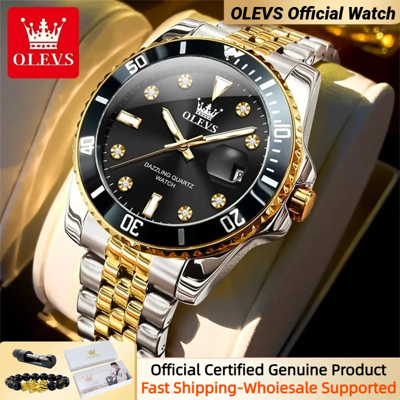 

OLEVS 9809 Original Luxury Brand Men's Watches Rotating Bezel Diamond Business Dress Wristwatch Man Date Quartz Watches for Men