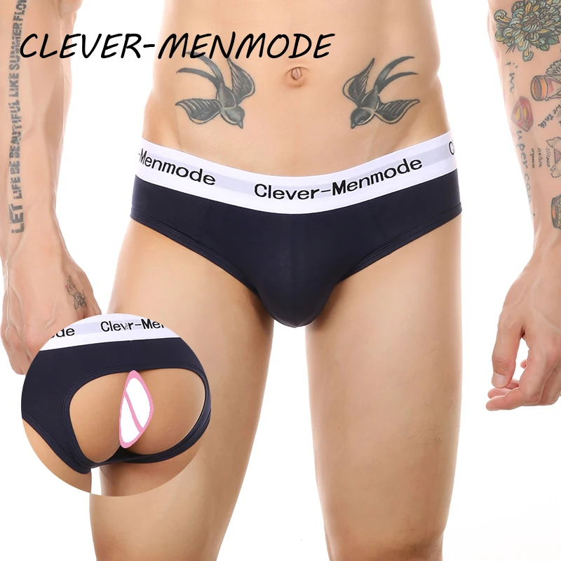 

CLEVER-MENMODE Мужское сексуальное нижнее белье Дышащие трусы с открытой задницей Удобные мягкие хлопковые трусики Пухлый мешочек U Выпуклые трусы