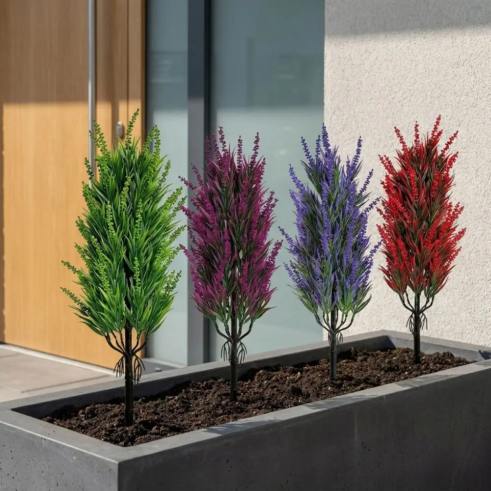 UV Resistant Artificial Lavender Stake Flower Bamboo Leaf Weather Resistant Simulation Lavender Plant Plastic No Fade
