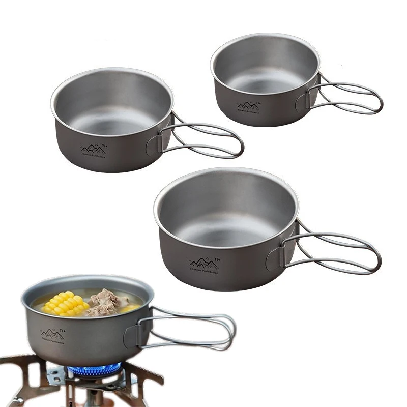 

Titanium Ultralight Camping Pot with Foldable Handle Portable For Outdoor Camping Cooking Supplies
