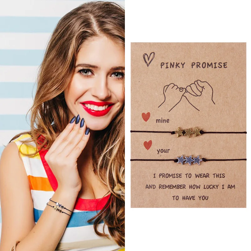 Простой модный браслет для пары, черный галловый камень, звезда, плетеная, регулируемая, для друзей, подарок на день Святого Валентина