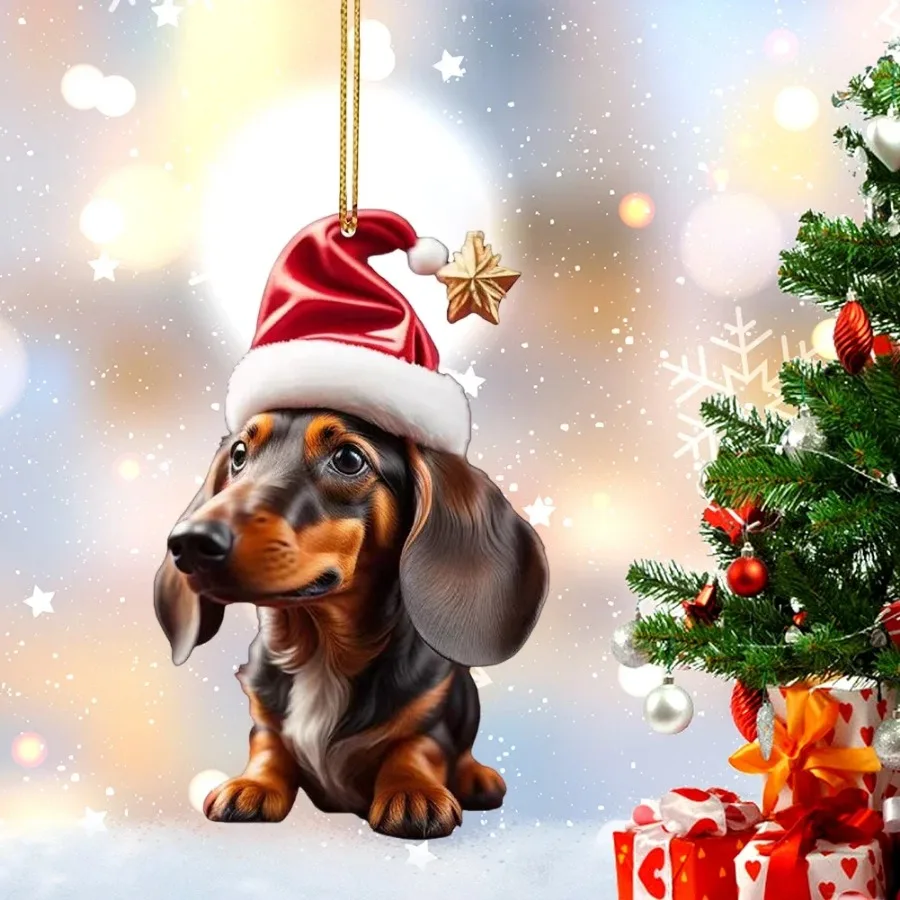 Cartoon Cute Dog Christmas Ornaments Fun Dachshund Dog Hanging Decoration Xmas Tree Graphic Design Pendant Home Car Decor