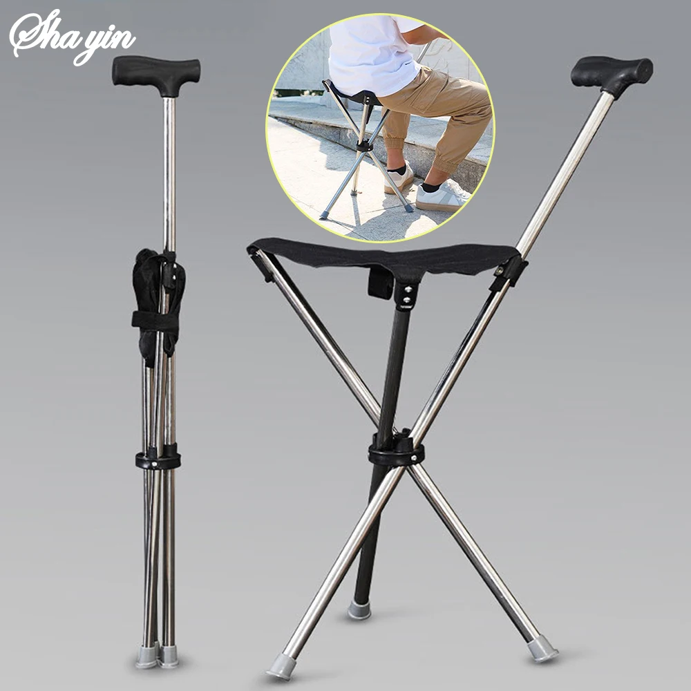 Adjustables Cane Easy To Carry Seat Portable Stool Folding Chair Non Slip Handle Super Light Walking Stick For Outdoor Walking