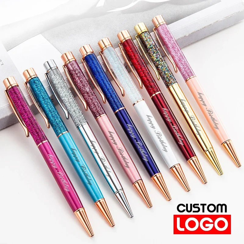 1pc Creative Gold Foil Oil Pen Crystal Wafer Pen High-grade Metal Signature Pen Custom LOGO Lettering Engraved Stationery