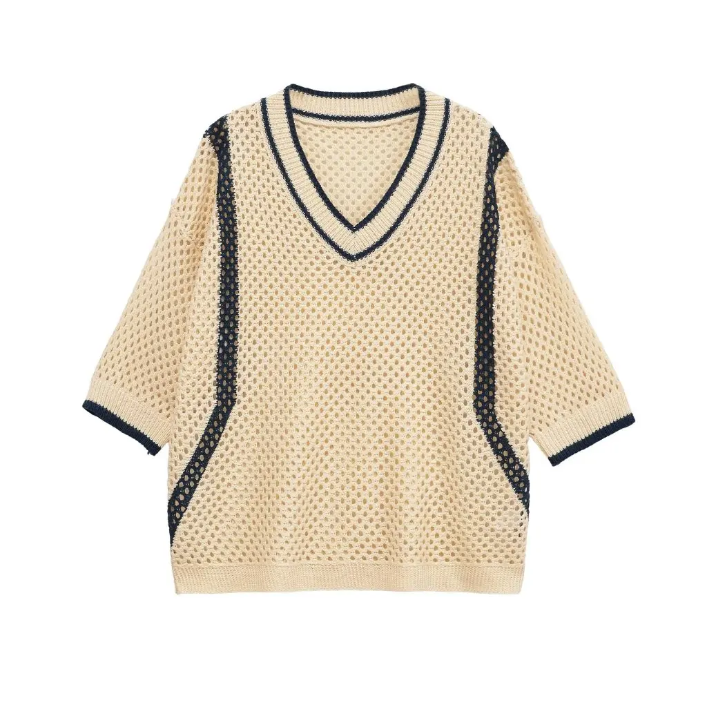 

Осенний модный повседневный свободный вязаный свитер с v-образным вырезом, женский топ с вырезом, универсальный удобный верхний стиль