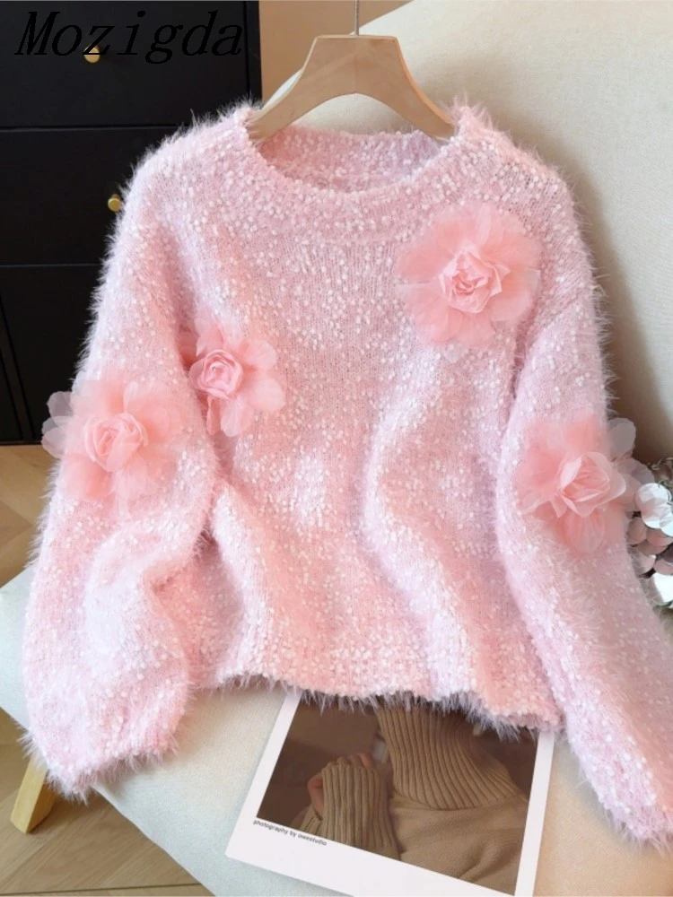 

Осенне-зимний вязаный свитер с цветочным принтом, женский корейский свободный женский джемпер, свитера, топы