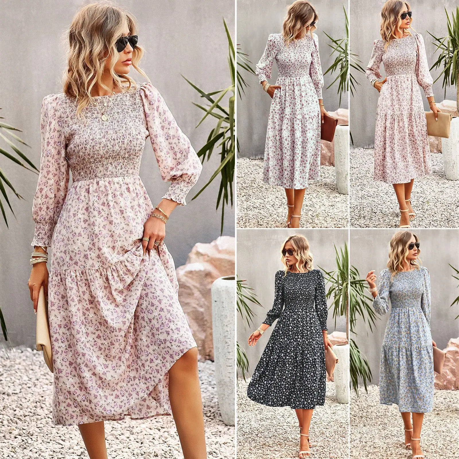 

Independent Research And Development Design Amazon Temperament Waist Printed Dress 2023 Spring And Summer Leisure Vacation Women