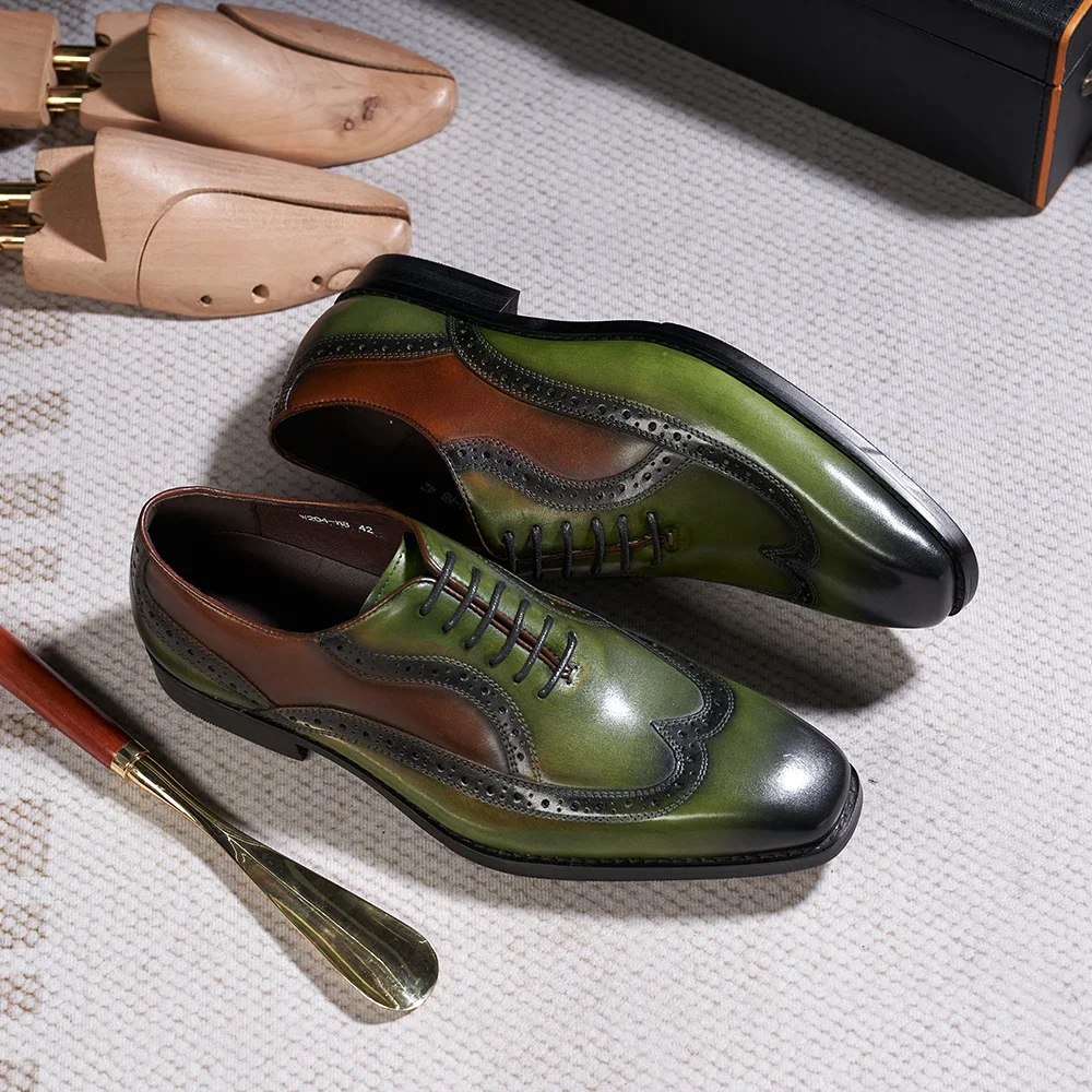 Luxury Italian Men's Oxfords Genuine Leather Brogue Wingtip Wedding Party Dress Shoes for Men Classic Lace-Up Office Formal Shoe