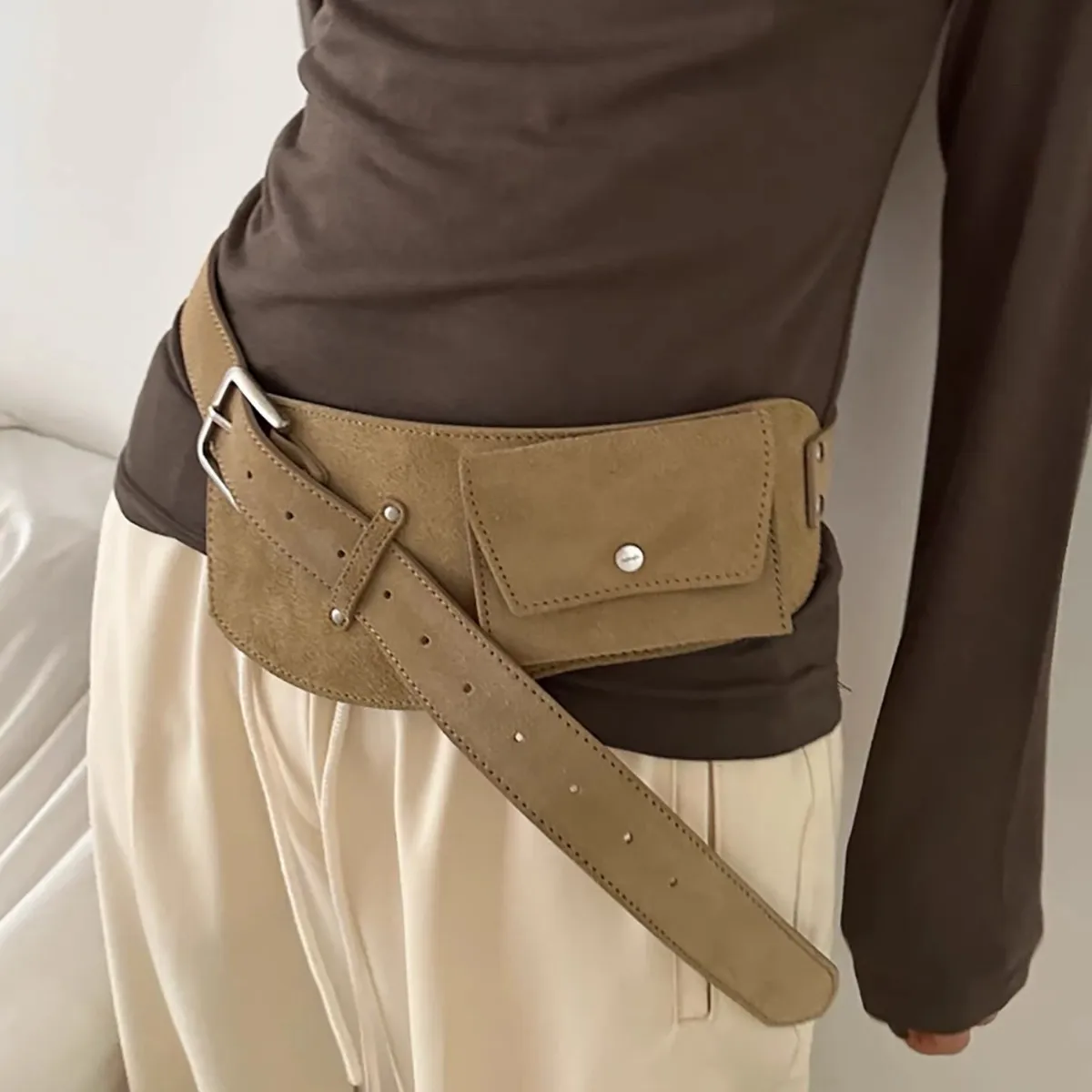 

Retro Faux Suede Waist Packs Bags for Women Wide Belt Bag Pack Fashion Designer Chest Waist Bag NEW Women's Bags Handbags Chic