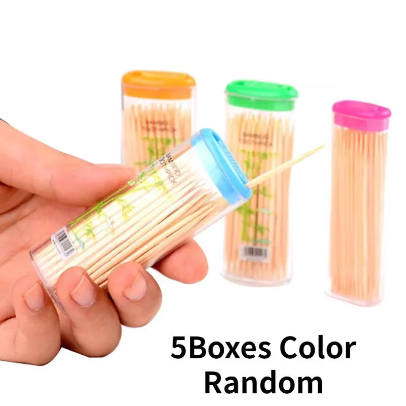 5 Box Oral Care Disposable BambooToothpicks Travel Teeth Cleaning Tool Color Random