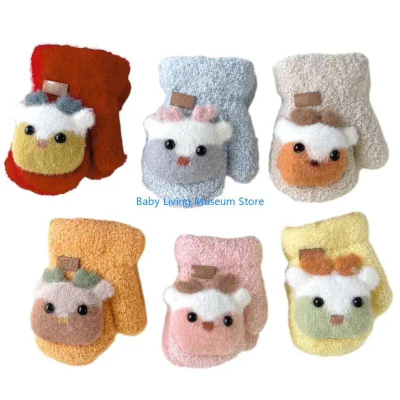 

P31C Cartoon Thickened Mitten Baby Mittens with String for Kids Baby Boy Girl Children Toddler Anti Skid Winter Gloves