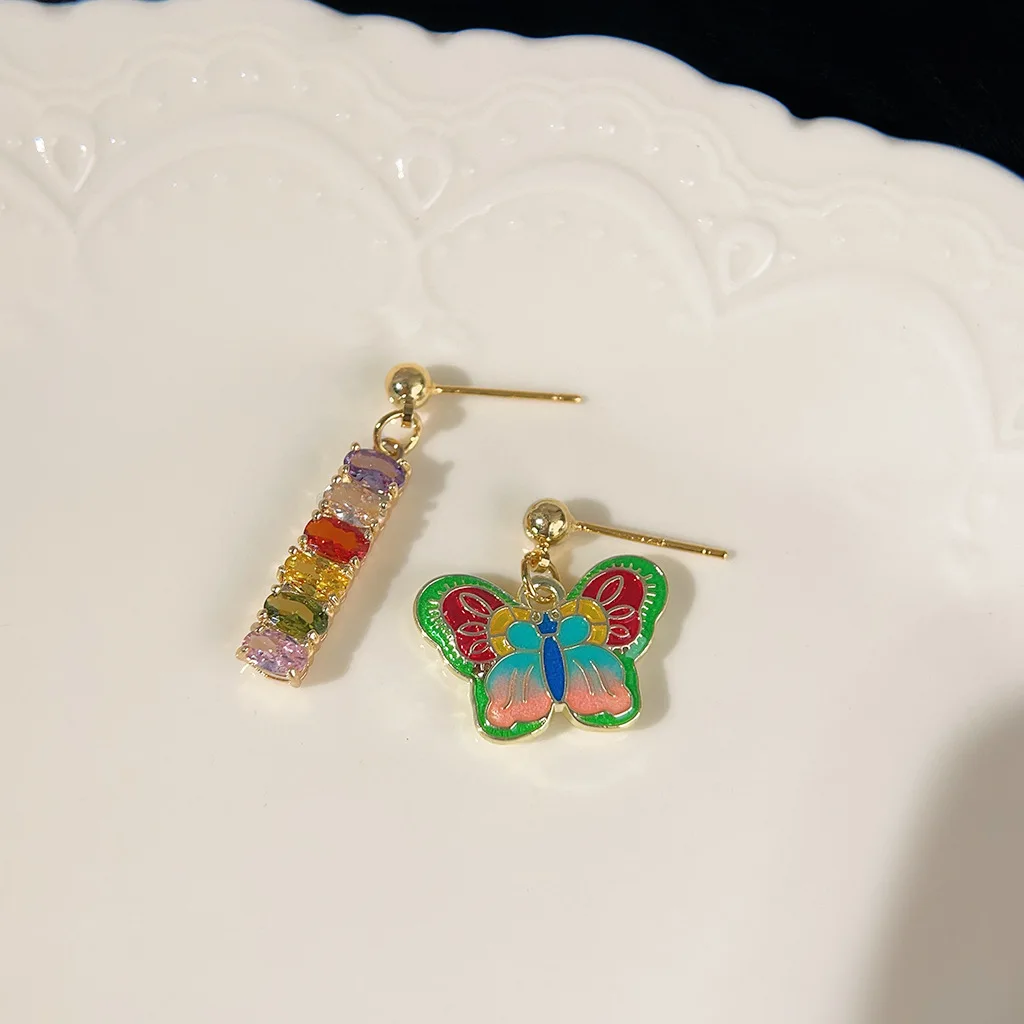 DIY accessories Light luxury heavy industry colored treasure zircon stud earrings women's niche design long fringed earrings hig