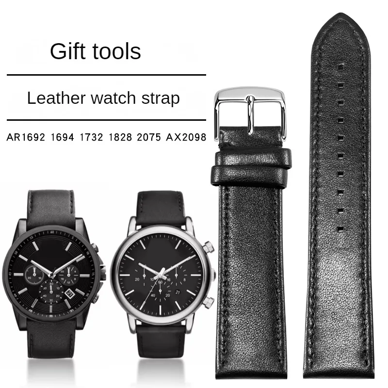 

Cowhide Watch Strap Substitute AR1692/1694/1732/1828/2075/AX2098 Series Straight Interface Genuine Leather Watchband 20/22mm