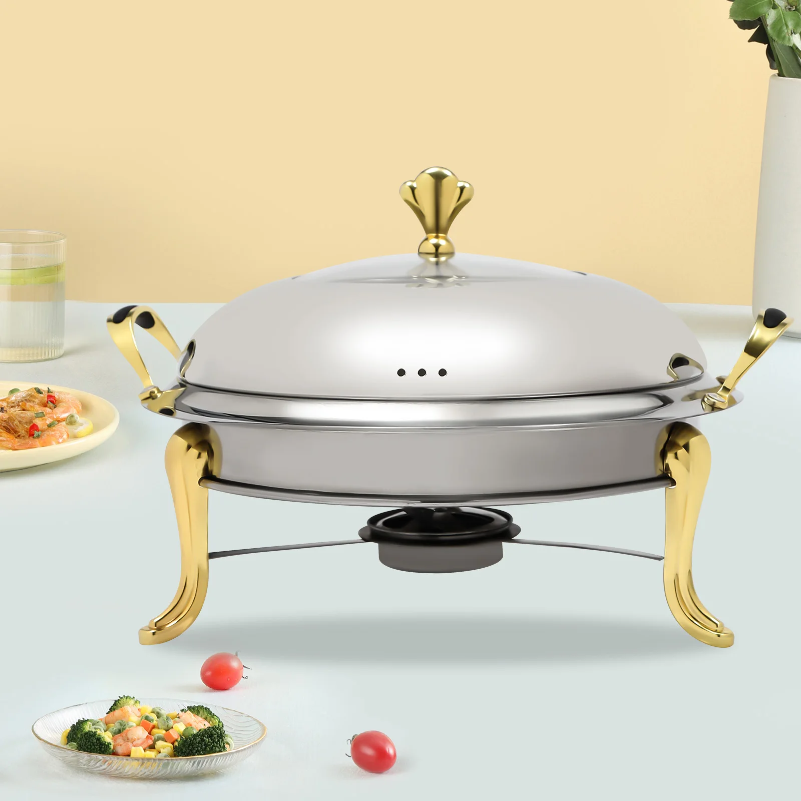 2.5L/2.64QT Round Chafing Dish Buffet Set Stainless Steel Servers Warmers with Lid & Fuel Holders Warming Tray for Hotels Buffets Restaurants Family Gatherings