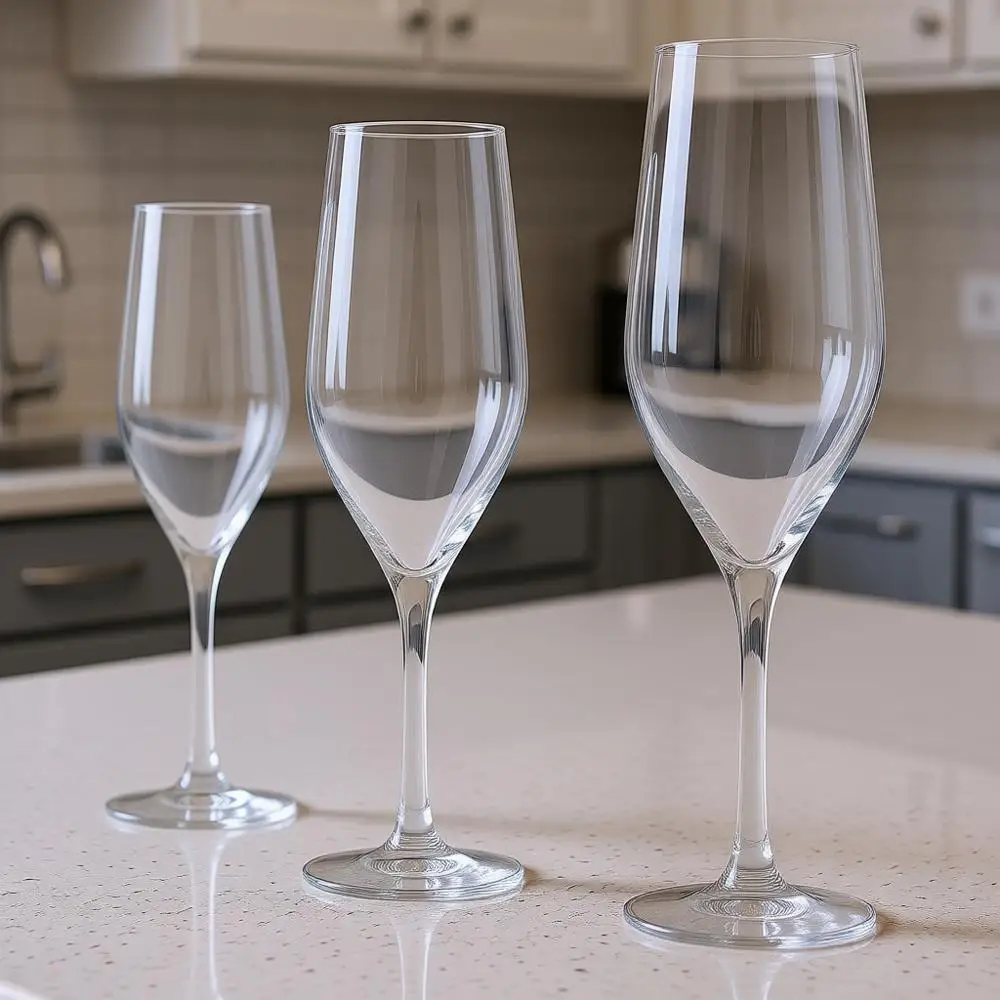 

Set of 4 Champagne Glasses, 9 1/2 oz – Elegant for Cocktails or Sparkling Wines – Crystal Made in Germany – Dishwasher & Shock-R