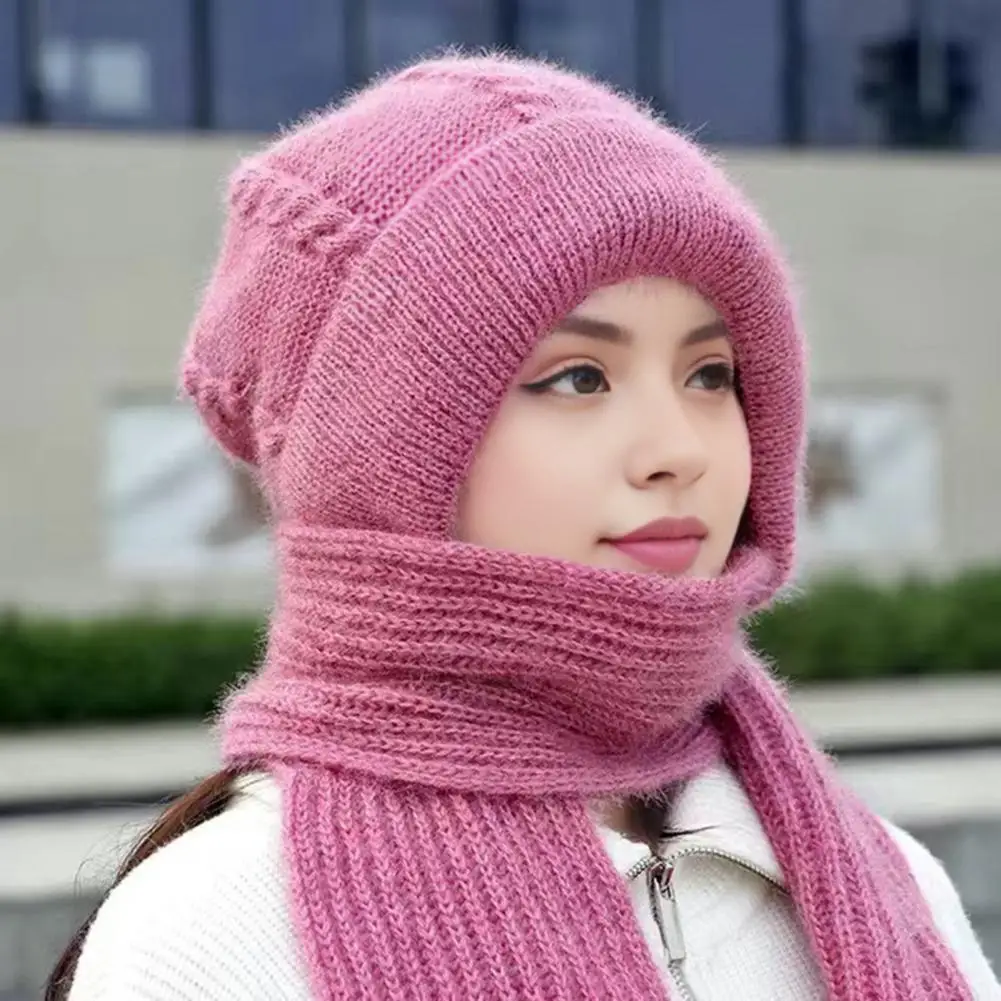 Women's Winter Hat Set Grow Scarf Thick Warm Knit Windproof High Elastic Full Outdoor Travel Hat