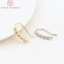(1954)6PCS Height 15MM 24K Gold Color Brass with Zircon Earrings Hooks High Quality Diy Jewelry Findings Accessories