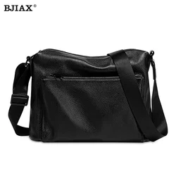 BJIAX-Bolsa tiracolo de couro real masculina, bolsa de ombro grande capacidade, couro de vaca de primeira camada, nova