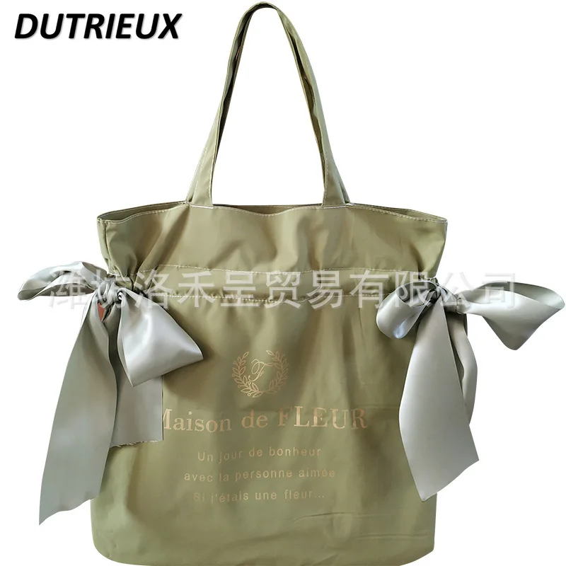 Japanese Handbag for Girls Fashion All-Match Lolita Cute Sweet Pink Bow Shoulder Bags Women Canvas Tote Bag Student