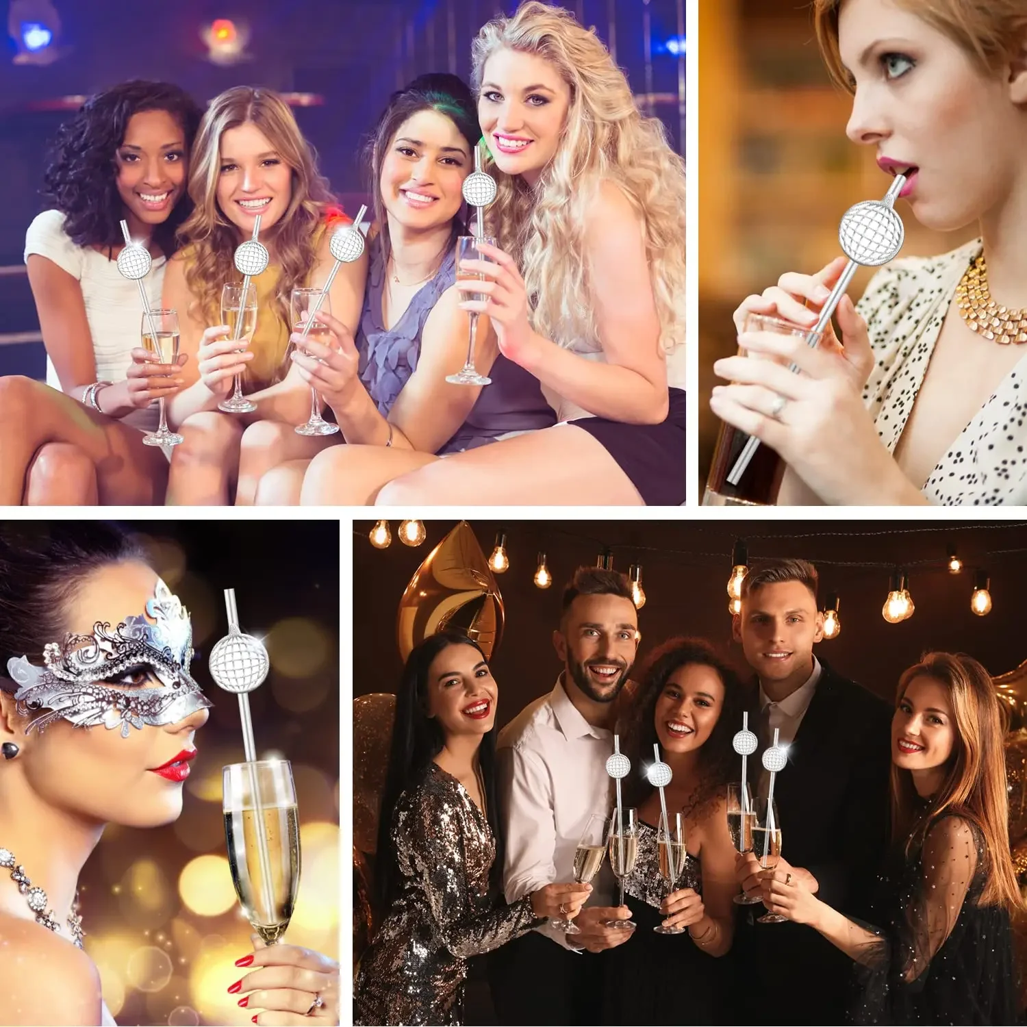 30 PCS Disco Straws 70s Disco Paper Straws Mirror Silver Foil Paper Straw Bachelorette Party Birthday Bridal Retro Disco Party