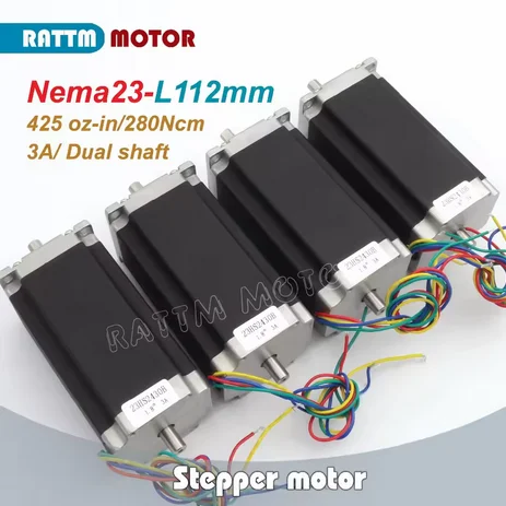 RATTM 57x112mm 3A 2.8Nm NEMA23 Stepper Motor Dual Axis Stepper Motor 4 Leads for 3D Printers CNC Engraving Milling Machines