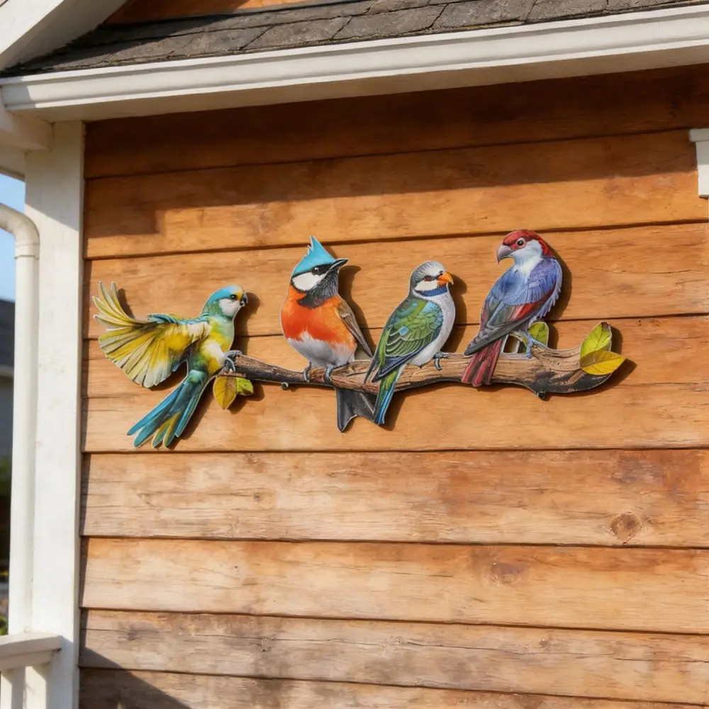 Metal Bird Garden Ornament Outdoor Wall Art Rustic Iron Sculpture For Patio Backyard Fence Tree Branch Decor