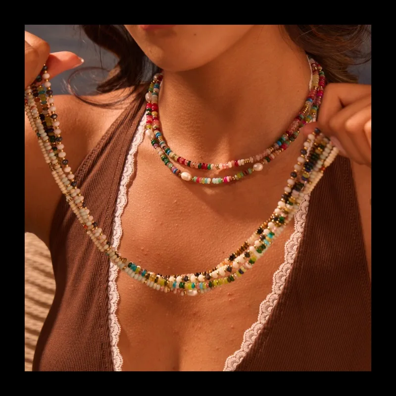 

Ins Design Sense Пресноводный жемчуг Натуральный камень Ожерелье из бисера Винтажное богемное ожерелье из нержавеющей стали