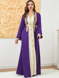 Turkey Muslim Abaya Dress Women Morocco Kaftan 2 Piece Set Eid Ramadan Party Dresses Dubai Abayas Belted Maxi Vestdios 2023 Robe