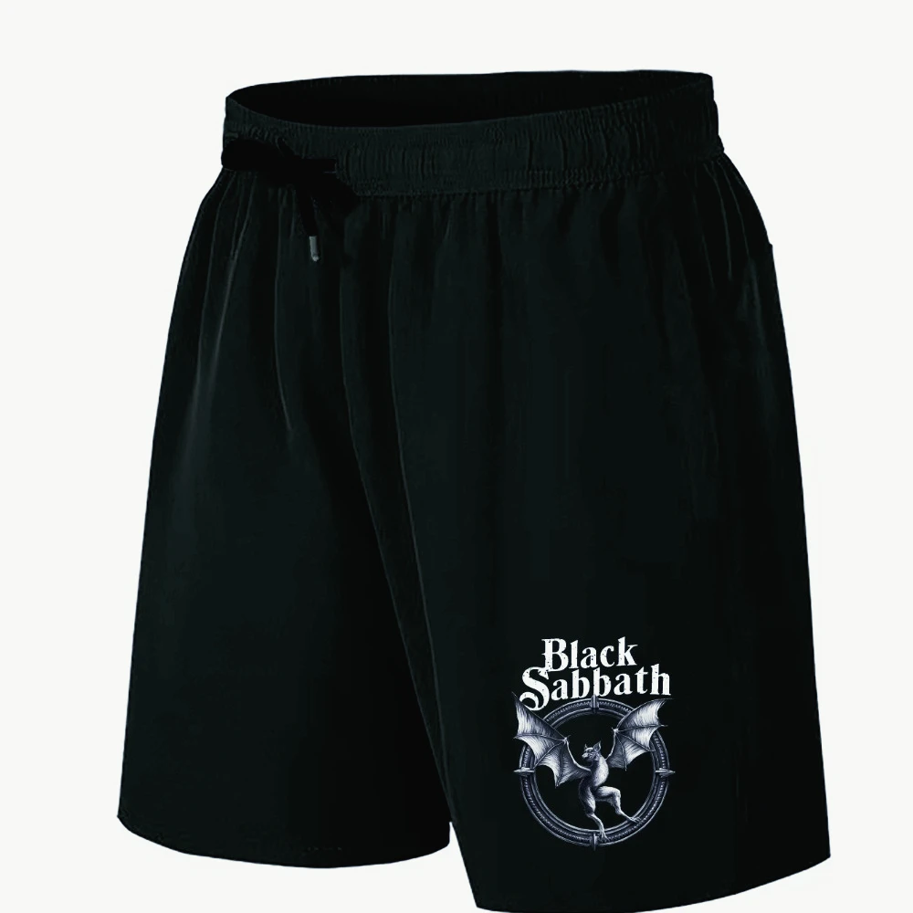 

Новинка лета 2024, мужские повседневные шорты, черный узор Sabbath с эластичным поясом на шнурке, одежда для любителей музыки, большой размер