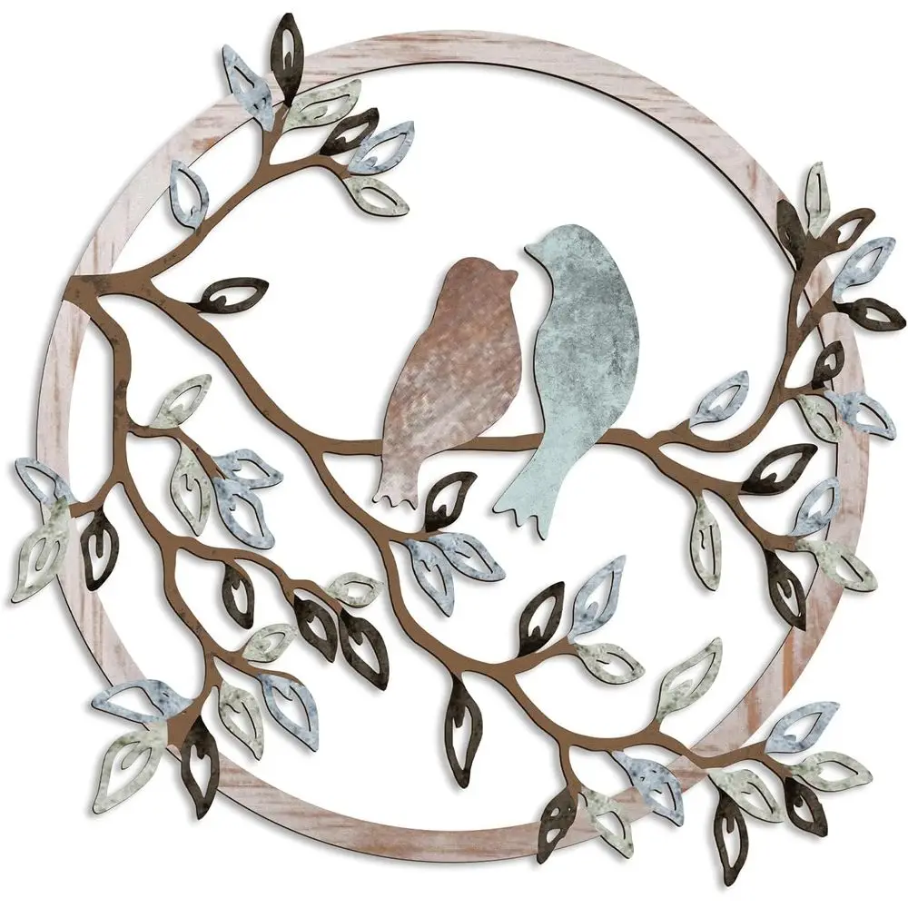 Silueta de pájaro de metal en una rama de árbol, arte de pared, decoración para jardín al aire libre, dormitorio, sala de estar