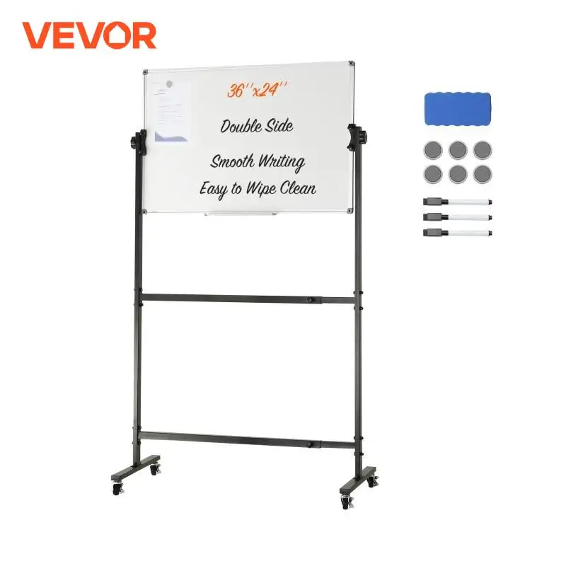 VEVOR-Double-Sided Rolling Magnetic Whiteboard, quadro branco móvel, 360 ° reversível, altura ajustável, Dry Erase Board para a escola