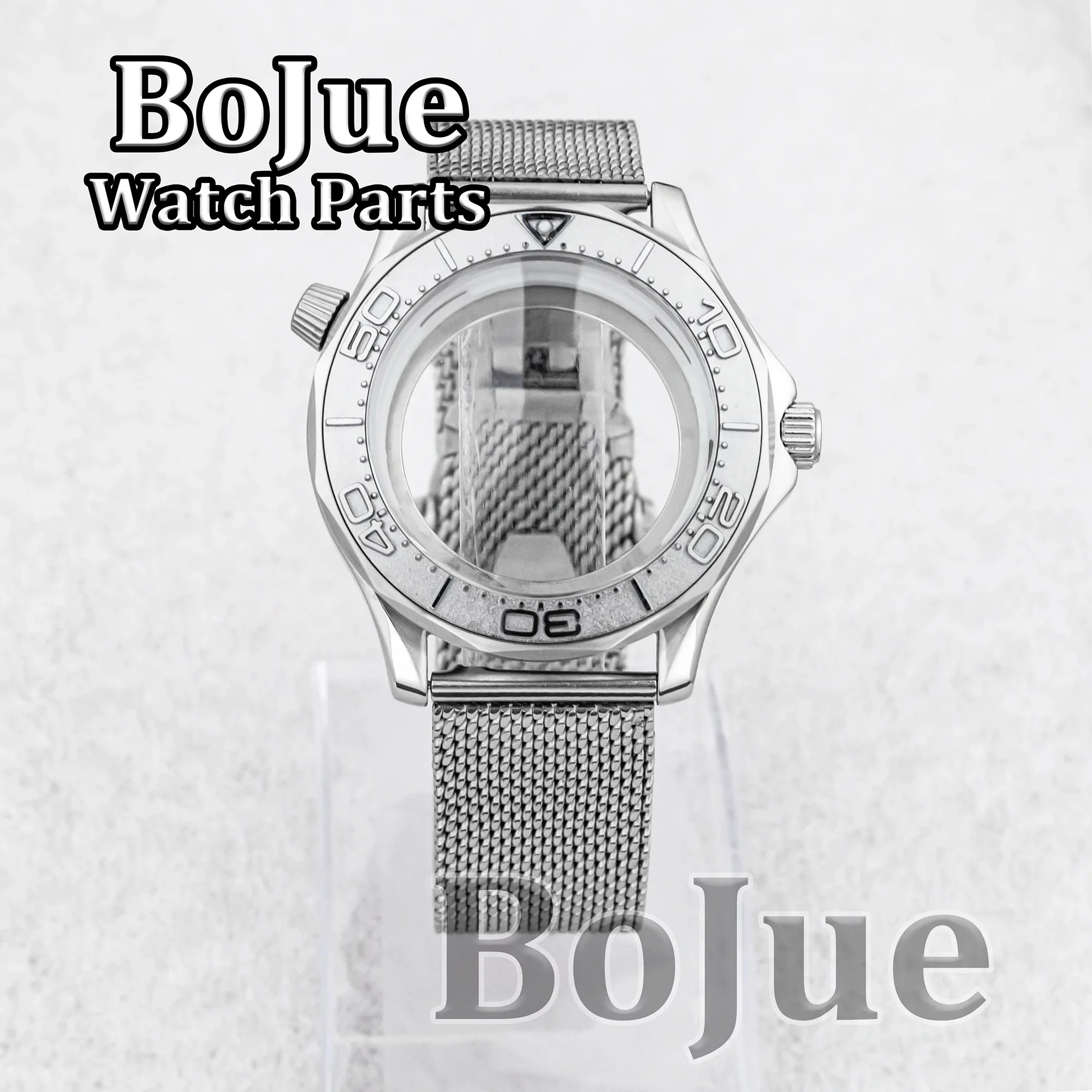 

41mm NH35 Case Ceramic Bezel Insert Stainless Steel Mesh Band Strap for NH35 NH36 movement Seamaster 300 Men Parts Watch Case