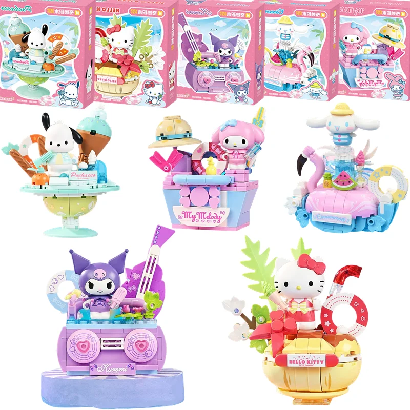 

Keeppley Sanrio летняя вечеринка серии Hello Kitty My Melody Kuromi Pochacco Cinnamoroll аниме фигурка строительные блоки игрушки детский подарок