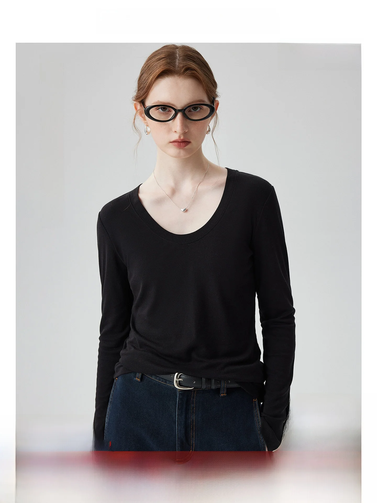 

Женская шерстяная футболка Lcelan с длинным рукавом и U-образным вырезом, однотонная, базовая, весенняя, модная, для повседневной носки, в корейском стиле